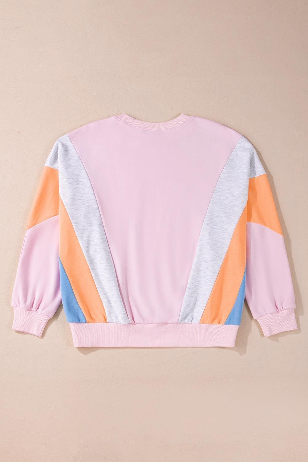 Sweatshirts & Hoodies | Women Light Pink Color Block Batwing Sleeve Loose Fit Sweatshirt