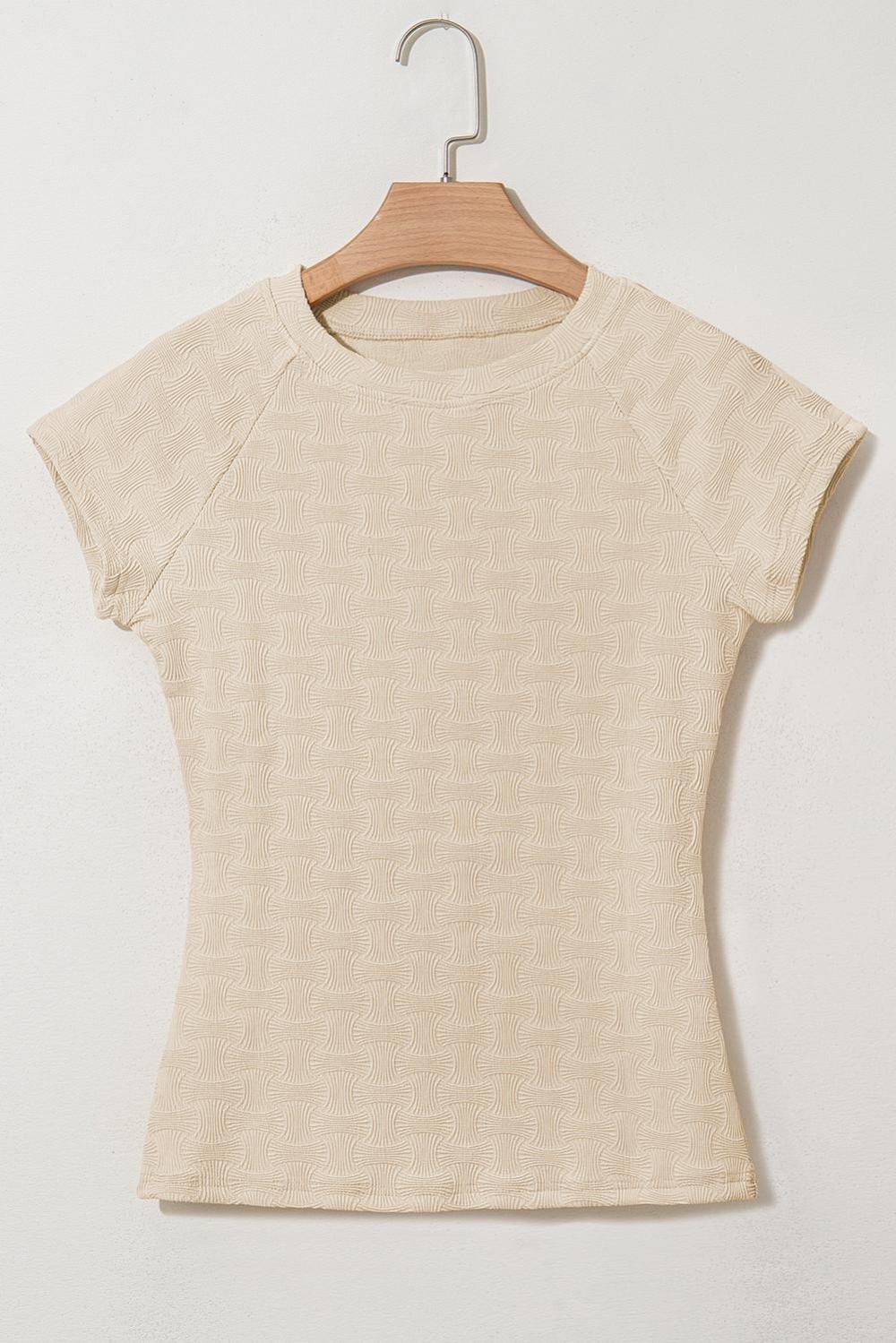 T Shirts | Women Beige Textured Crew Neck Cap Sleeve Slim T Shirt