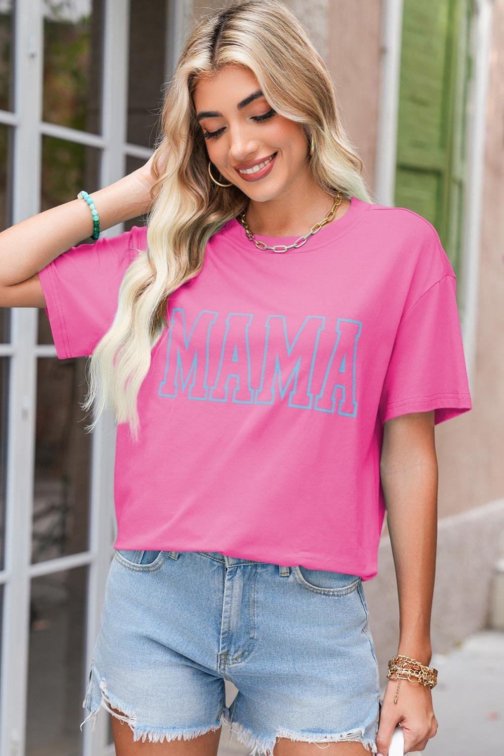 T Shirts | Women Bright Pink Mama Letter Graphic T Shirt