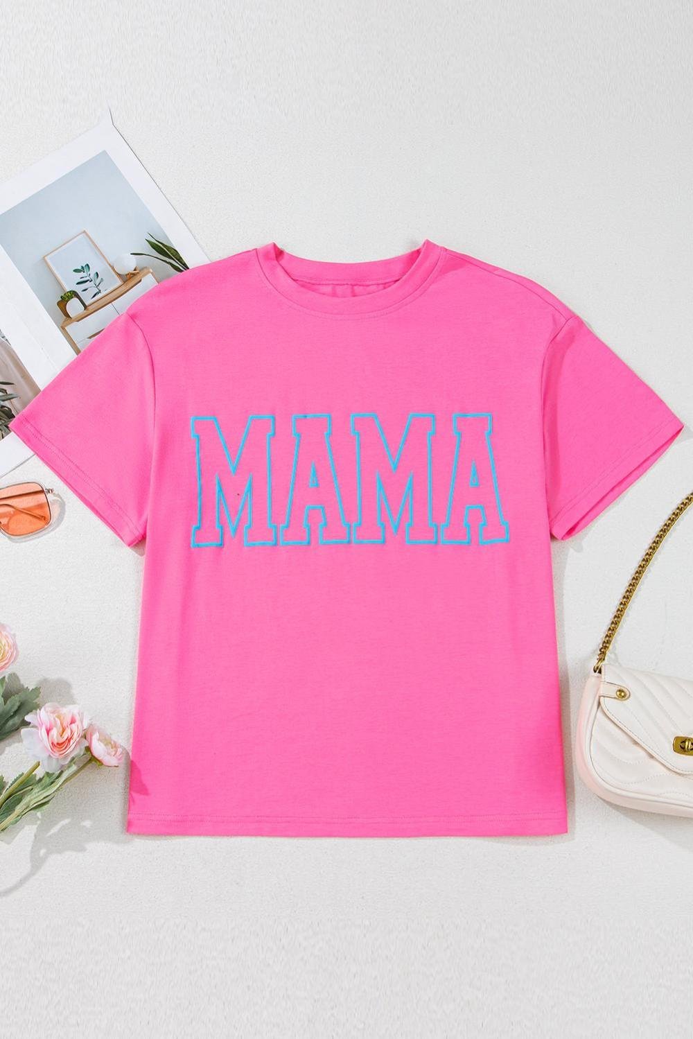 T Shirts | Women Bright Pink Mama Letter Graphic T Shirt