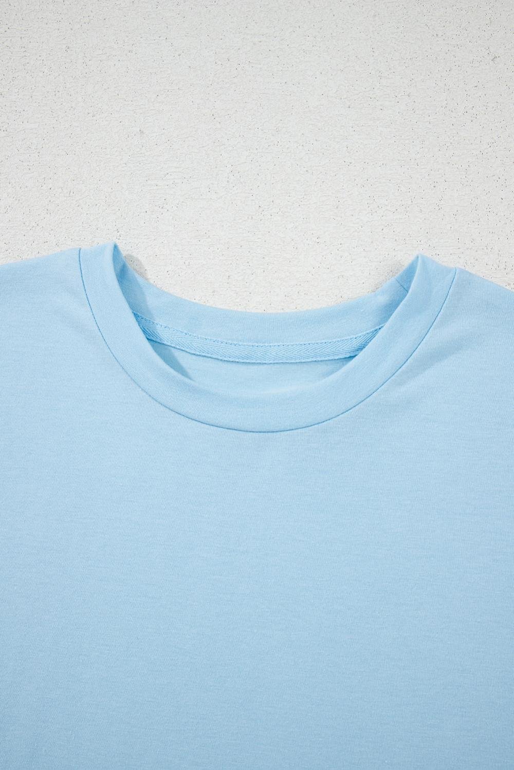 T Shirts | Women Light Blue Solid Color Basic Crew Neck Tee