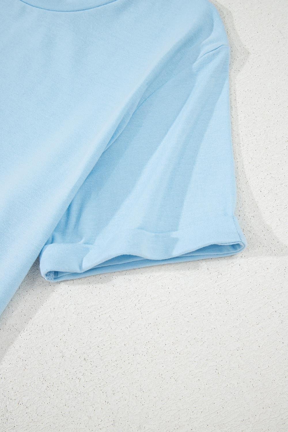 T Shirts | Women Light Blue Solid Color Basic Crew Neck Tee