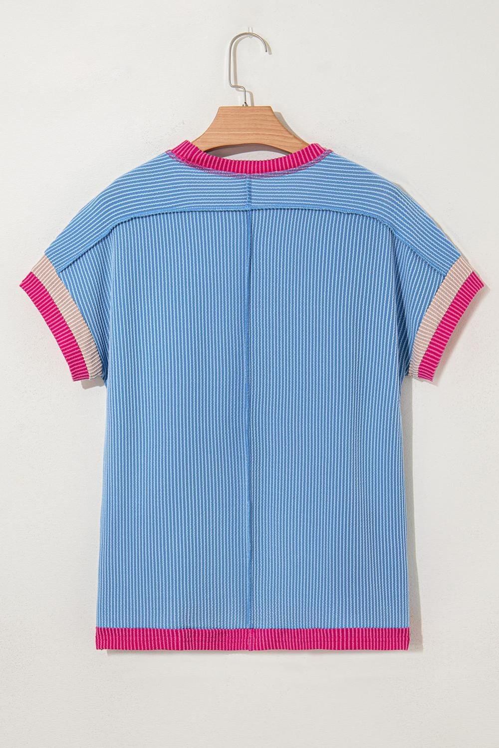 T Shirts | Women Sky Blue Textured Colorblock Round Neck T Shirt