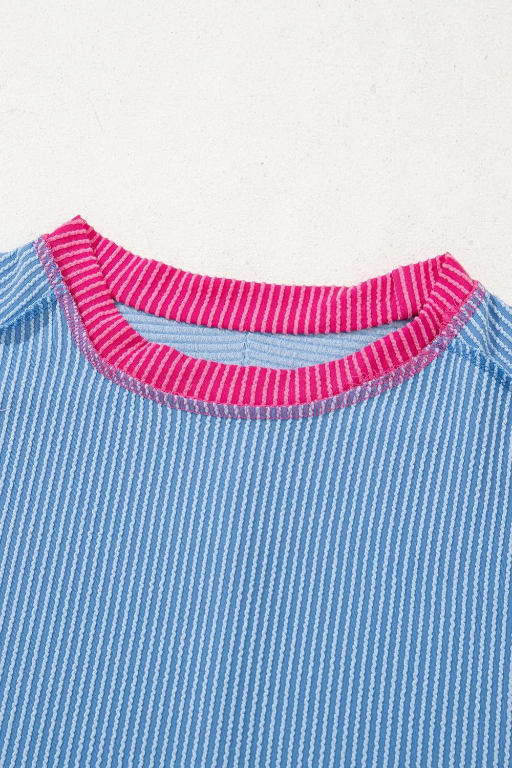 T Shirts | Women Sky Blue Textured Colorblock Round Neck T Shirt