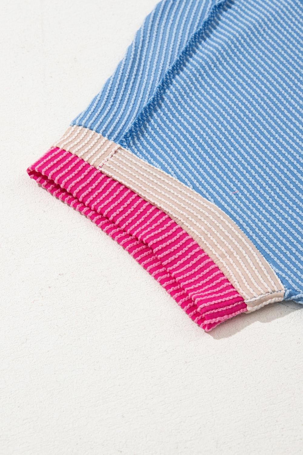 T Shirts | Women Sky Blue Textured Colorblock Round Neck T Shirt