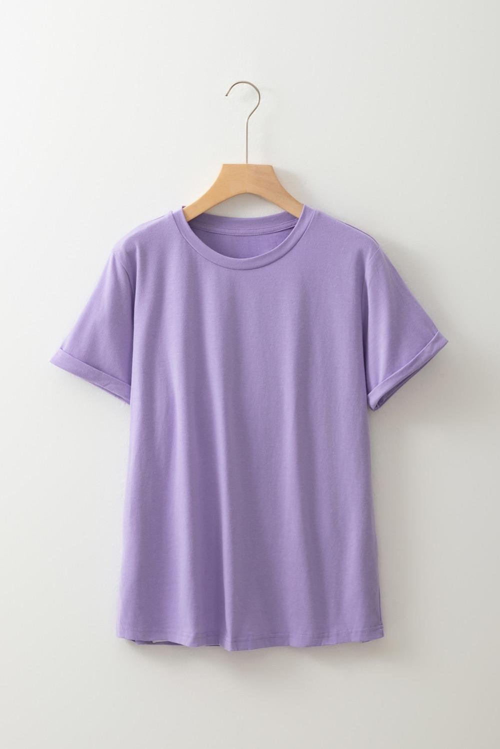 T Shirts | Women Wisteria Solid Color Basic Crew Neck Plain Tee