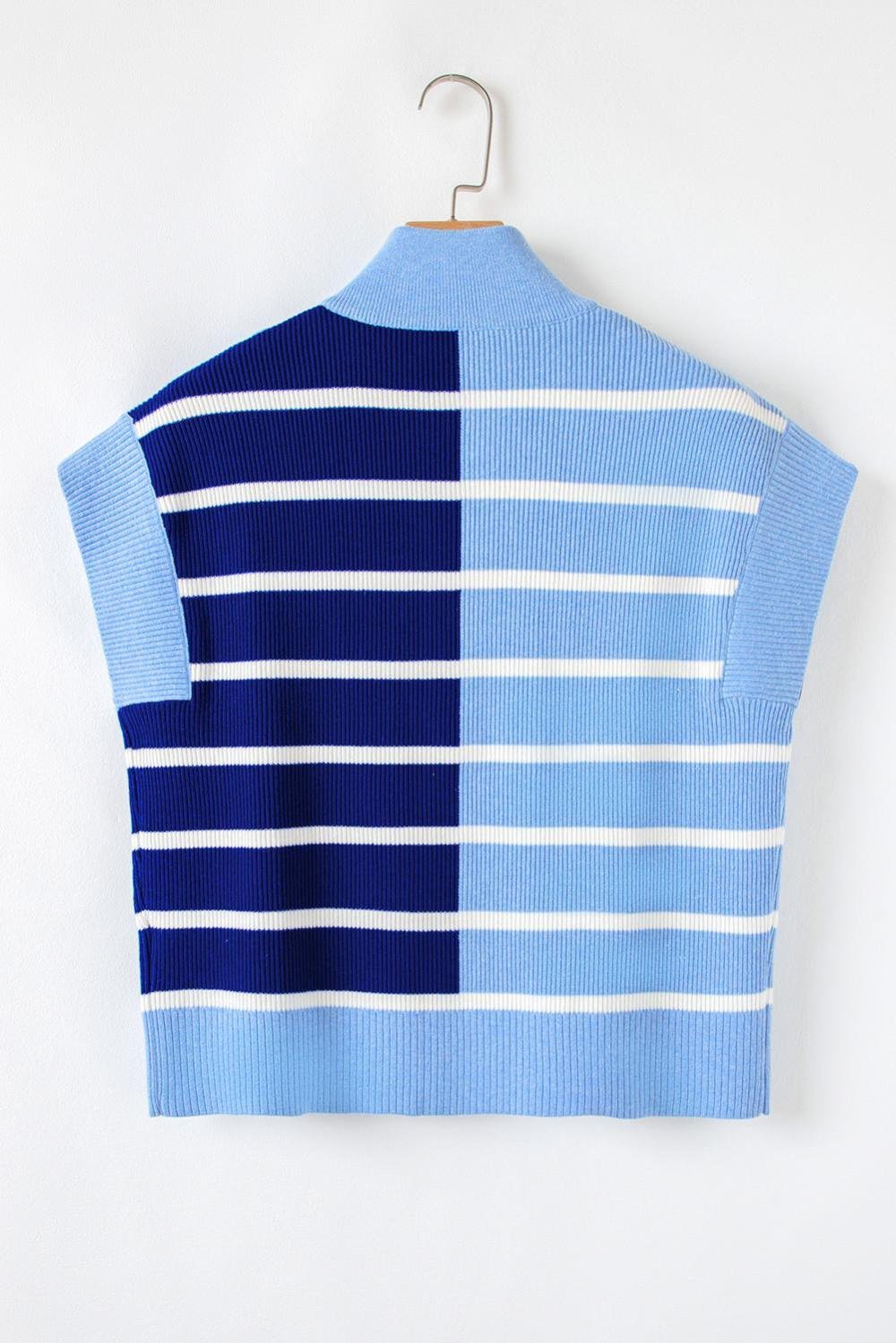 Knit Tops | Women Sky Blue Stripe Quarter Zip Collar Knit Vest
