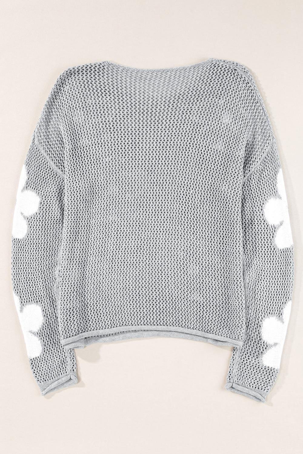 Knit Tops | Women Light Grey 60S Flower Drop Shoulder Hollow Knit Top