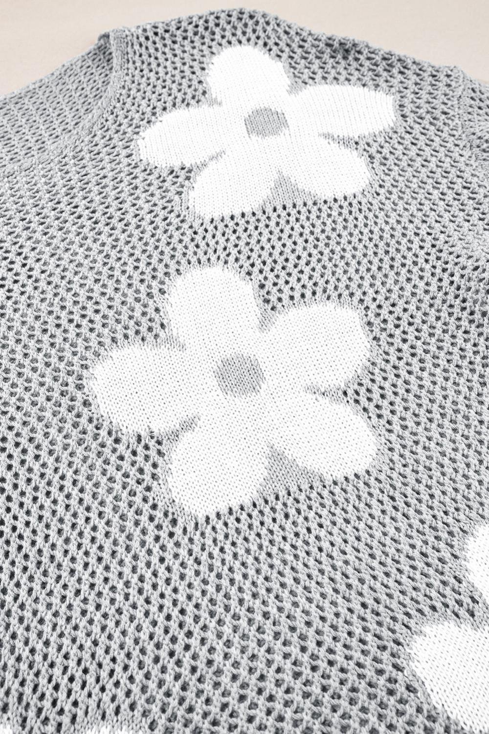 Knit Tops | Women Light Grey 60S Flower Drop Shoulder Hollow Knit Top